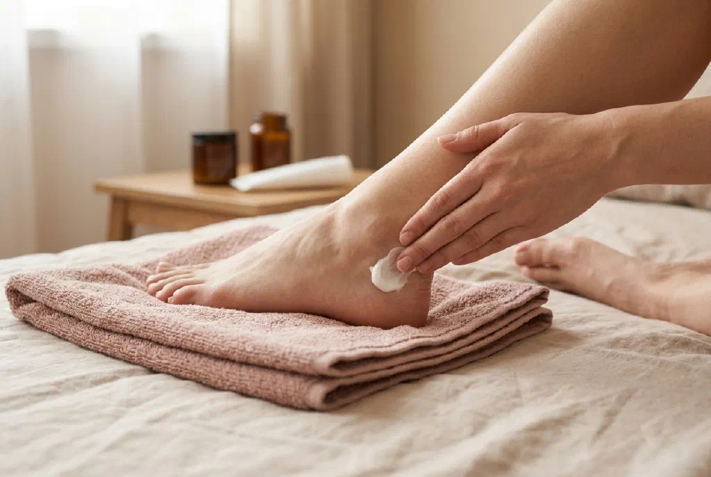 Close-up of a well-groomed heel being moisturised