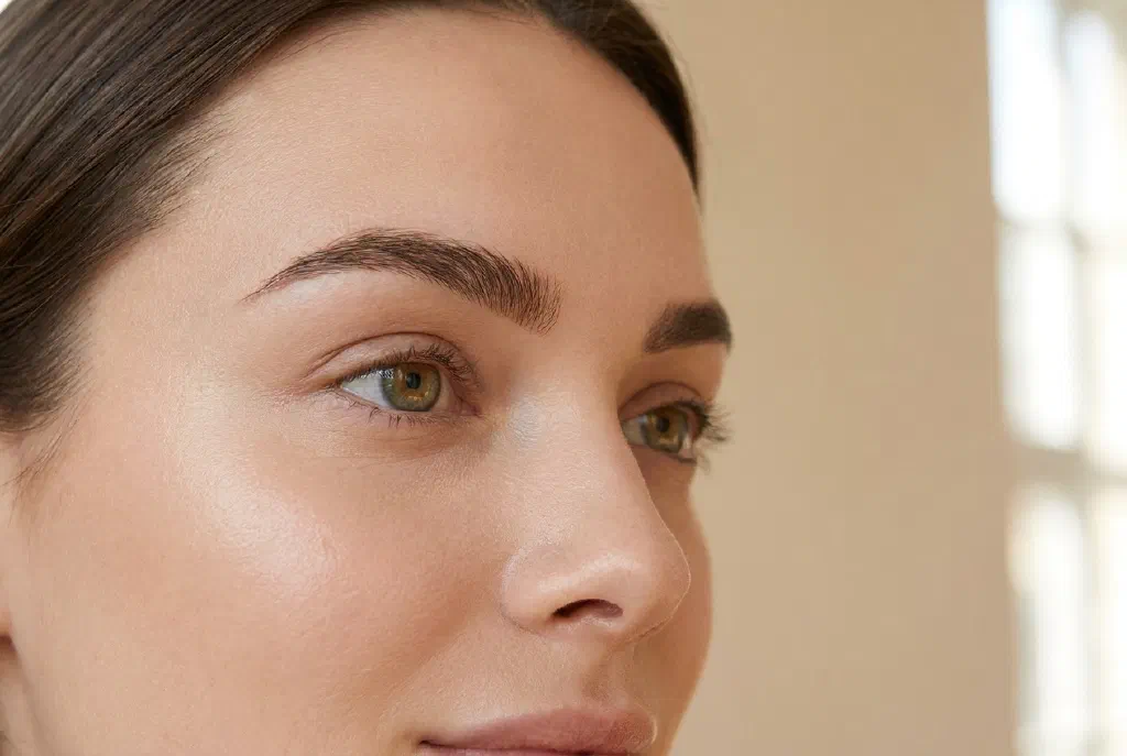 Close-up of well-groomed, neatly shaped eyebrows