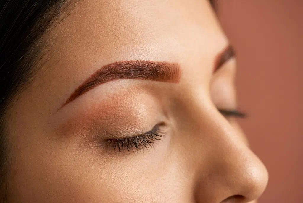 Augenbrauen nach einer Henna-Brows-Behandlung mit definierter Form und satter Farbe
