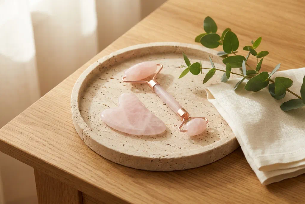 Viên đá Gua Sha bằng thạch anh hồng để massage mặt