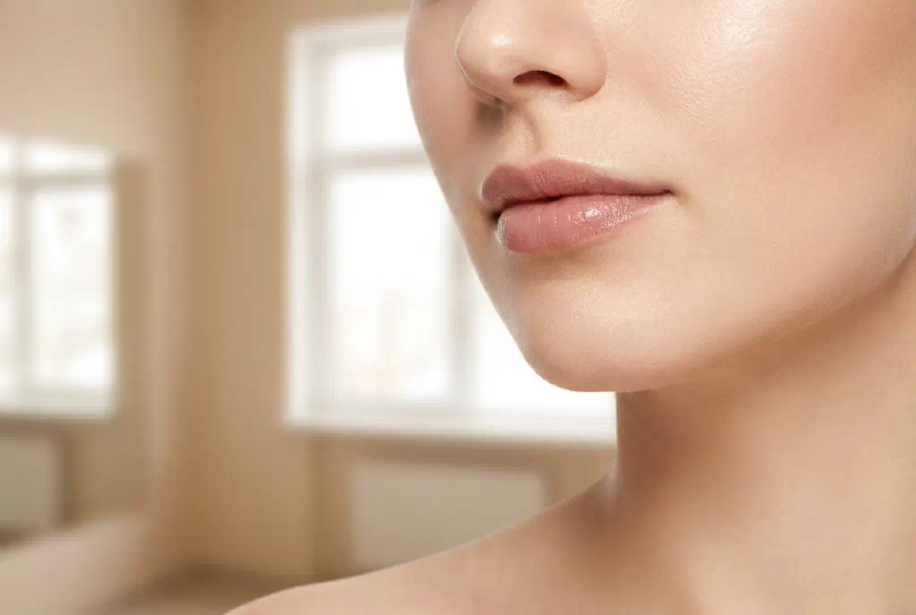 Môi sau khi tiêm hyaluron với đường viền được làm nổi nhẹ nhàng