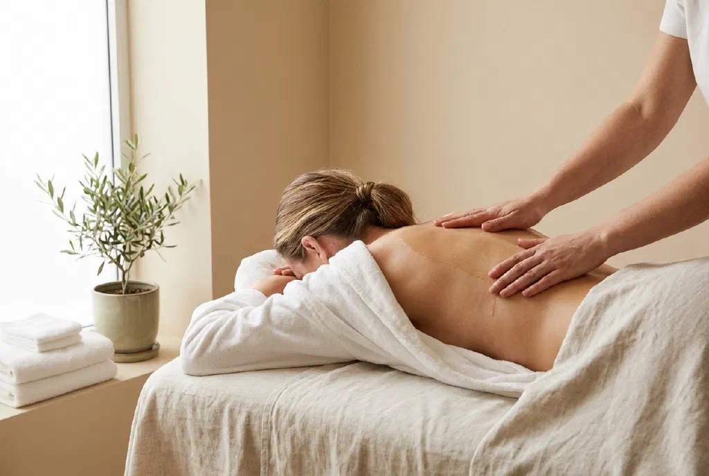 Relaxed person during a professional body treatment at the beauty salon
