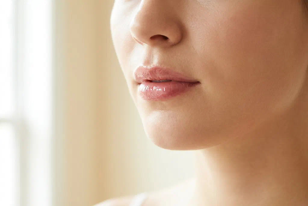 Cận cảnh đôi môi được chăm sóc với son dưỡng đã thoa lên