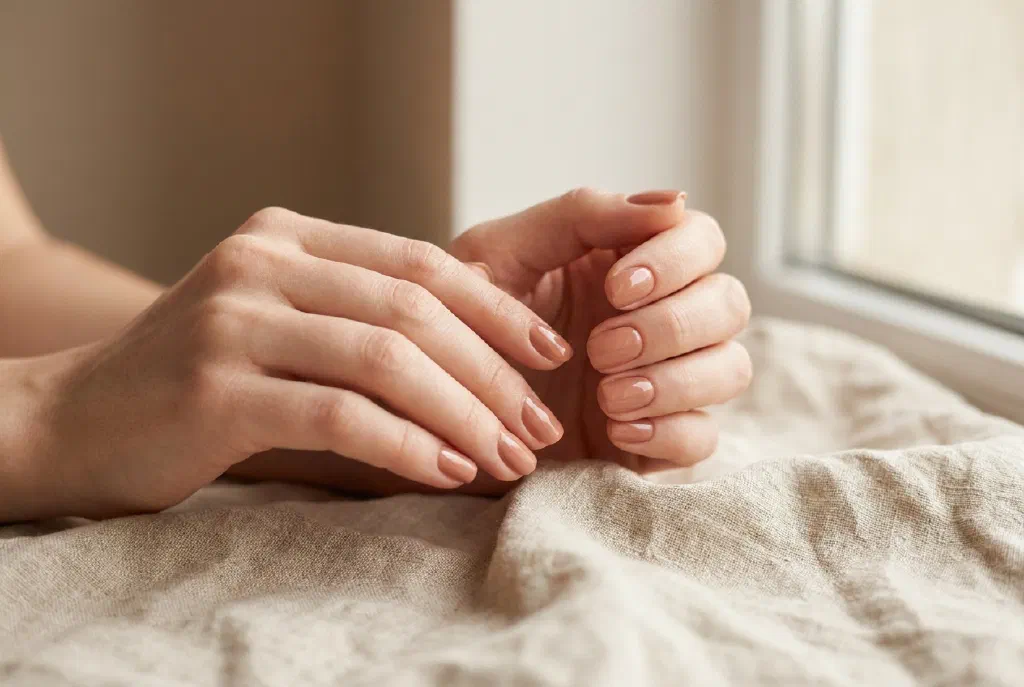 Gepflegte Hände nach einer Russian Manicure mit sauber zurückgeschobener Nagelhaut und glänzendem Finish