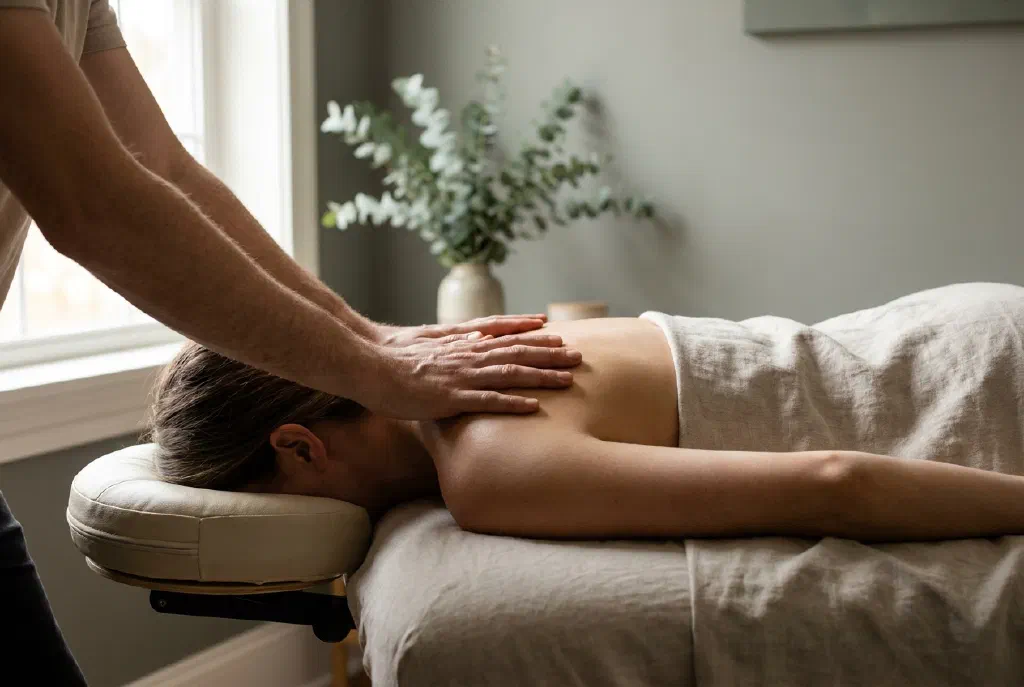 Relaxing back massage in a calm wellness studio