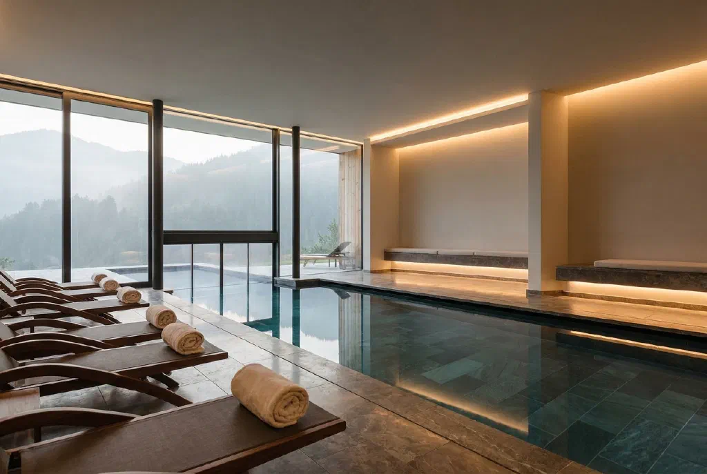 Ruhiger Wellnessbereich mit Pool in einem Adults-only-Hotel